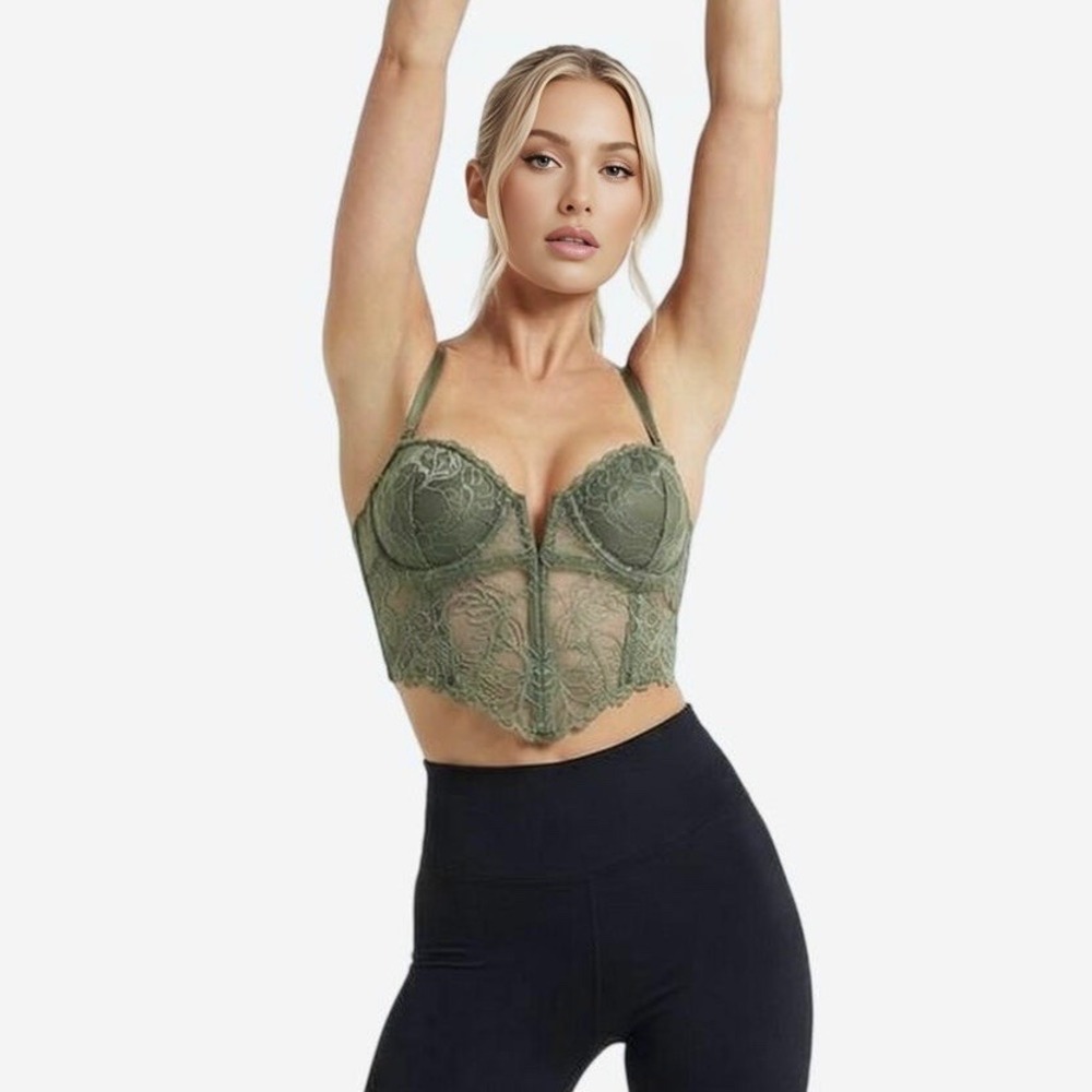 Anthropologie Lace Corset Top Guacamole Green Bustier Underwire‎ Strapless Small